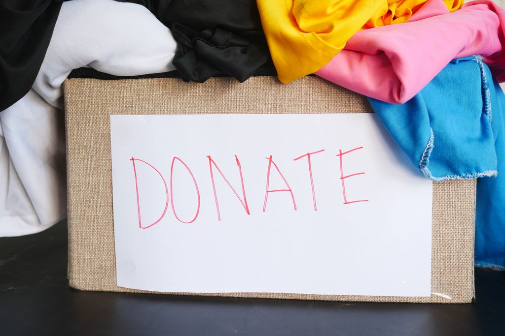 donation boxes with clean household items.