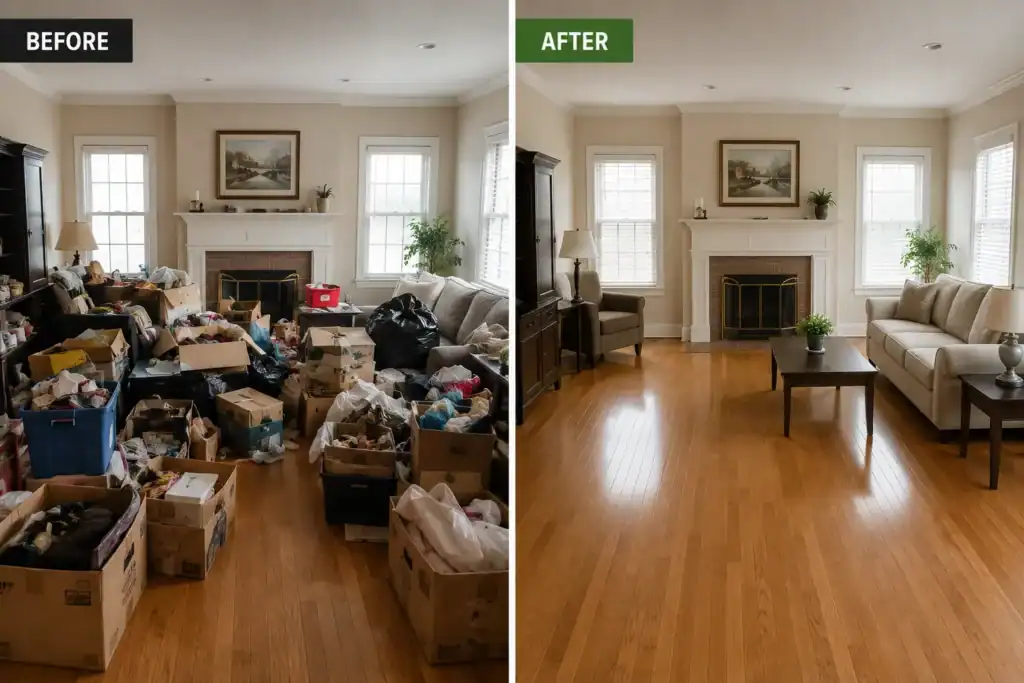 Before and after estate cleanout transformation in Whitby Ontario